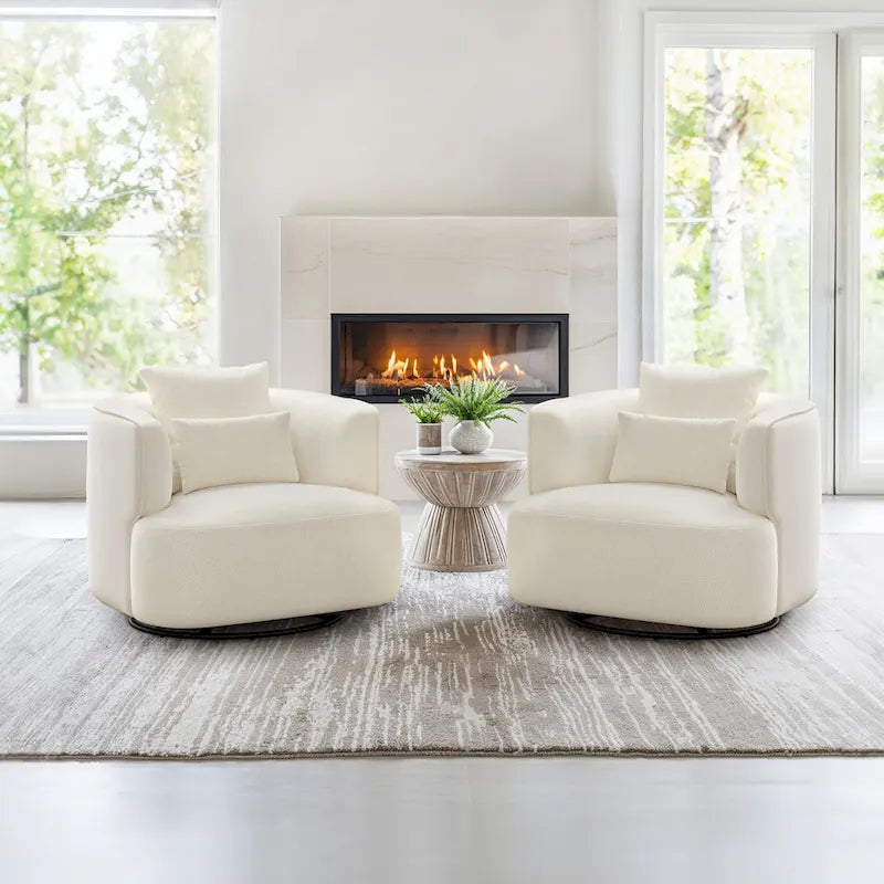 Swivel Accent Armchair Fabric Blend, Modern Upholstered Barrel Chair Living Room Sofa Chair