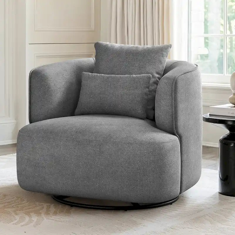 Swivel Accent Armchair Fabric Blend, Modern Upholstered Barrel Chair Living Room Sofa Chair