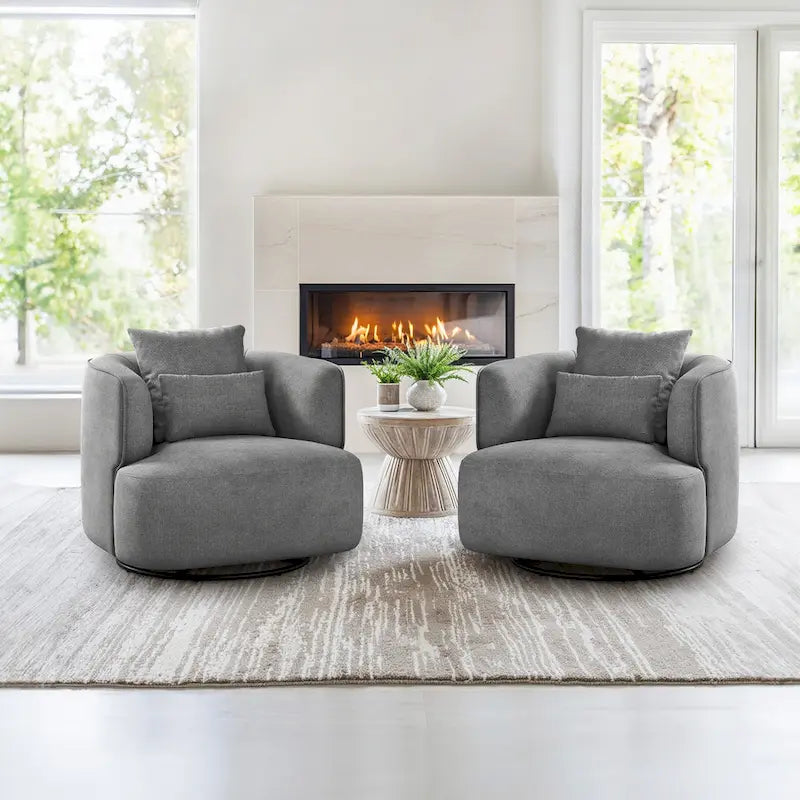 Swivel Accent Armchair Fabric Blend, Modern Upholstered Barrel Chair Living Room Sofa Chair
