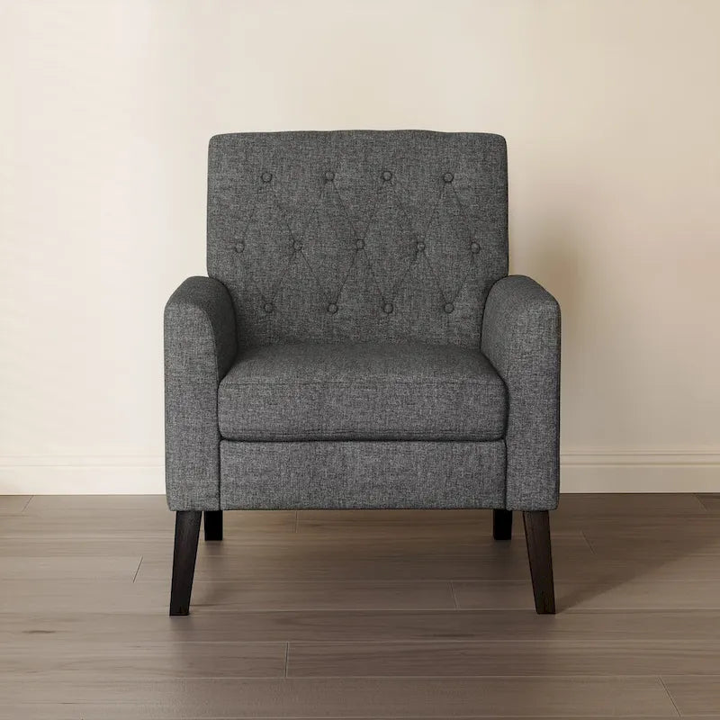 Modern Upholstered Accent Chair Linen Fabric Button Tufted Armchair with Solid Wood Frame - 28.5 W X 27.25 D X 33.75 H