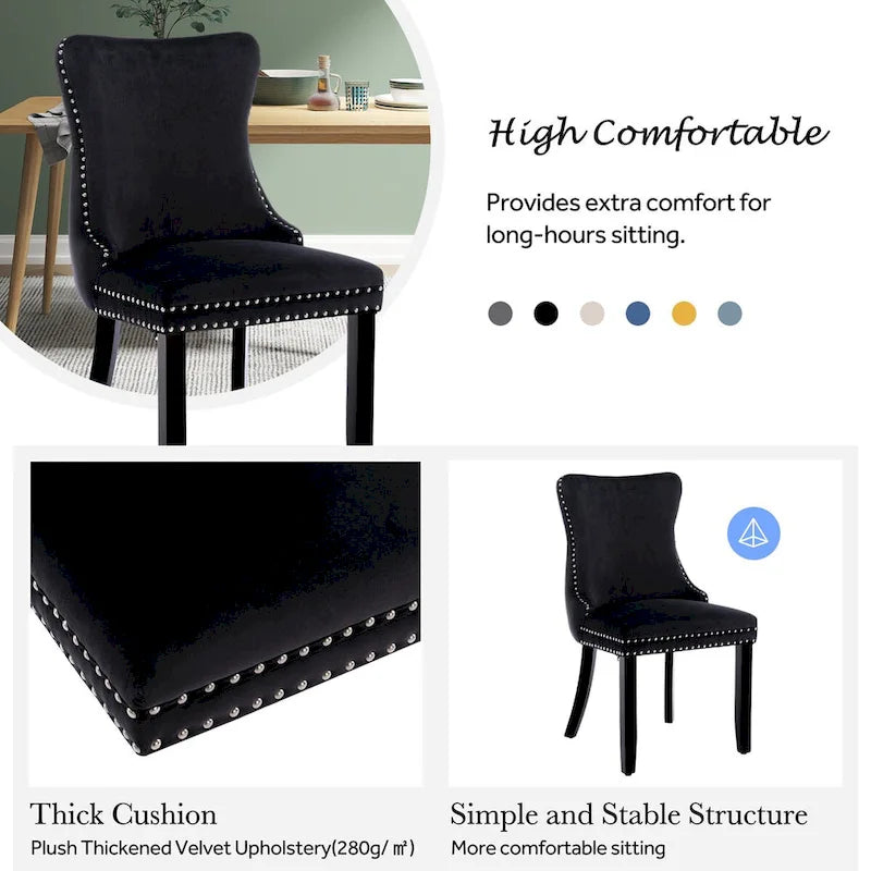Velvet Upholstered Wingback Dining Chairs Set of 2