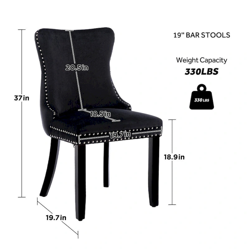 Velvet Upholstered Wingback Dining Chairs Set of 2