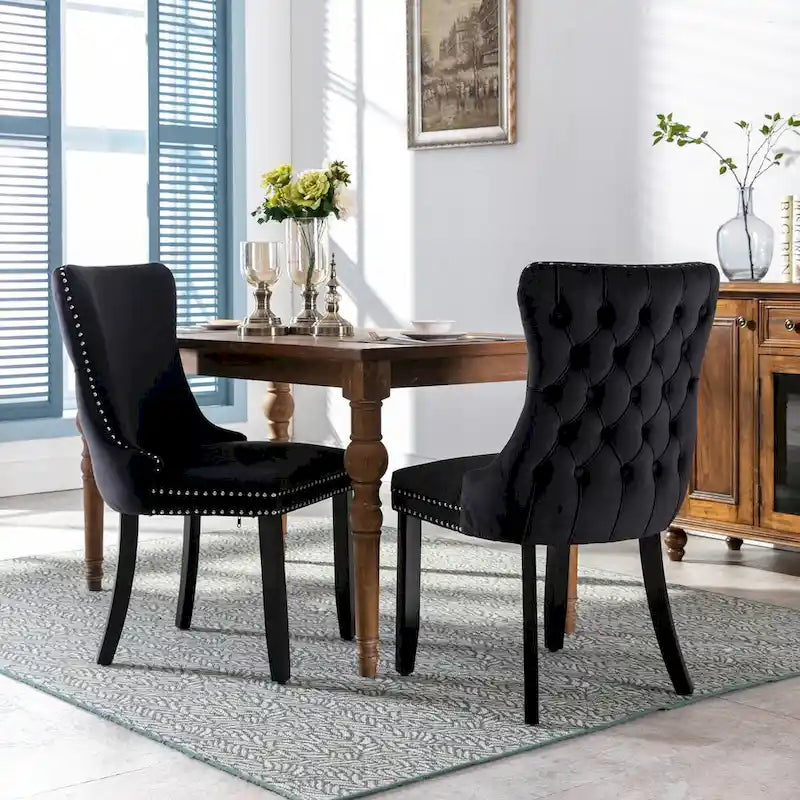 Velvet Upholstered Wingback Dining Chairs Set of 2