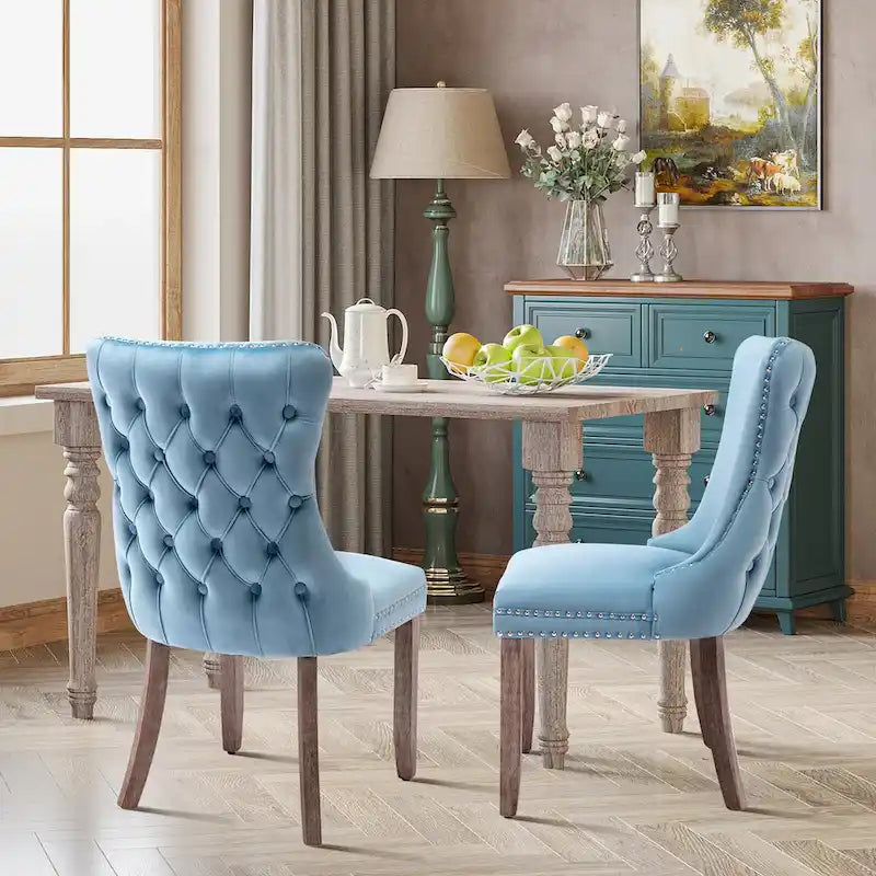 Velvet Upholstered Wingback Dining Chairs Set of 2