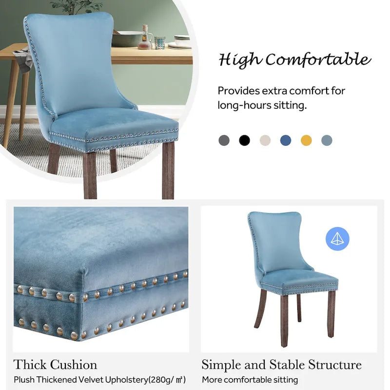 Velvet Upholstered Wingback Dining Chairs Set of 2