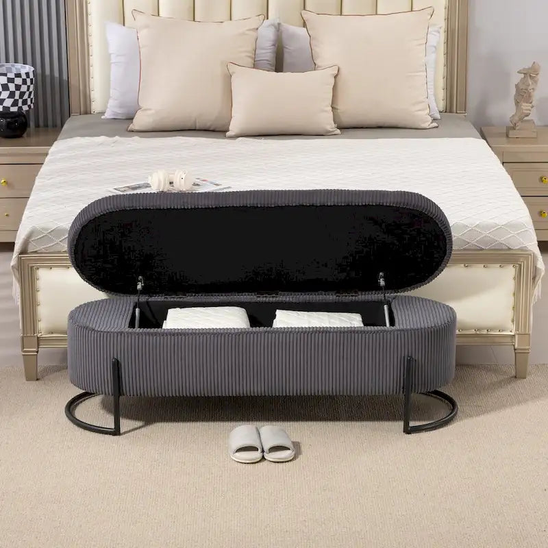 Woven storage Bench with safety hinges, End Bench for Living Room & Bedroom