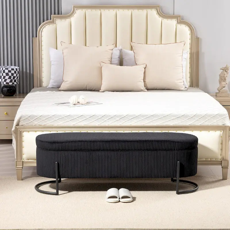 Woven storage Bench with safety hinges, End Bench for Living Room & Bedroom