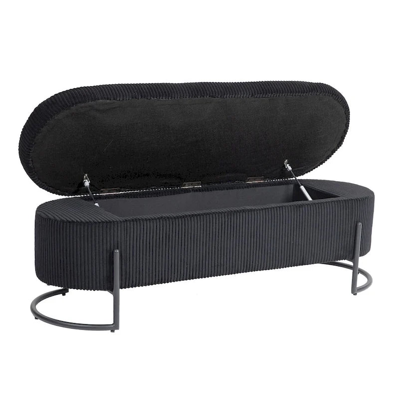 Woven storage Bench with safety hinges, End Bench for Living Room & Bedroom