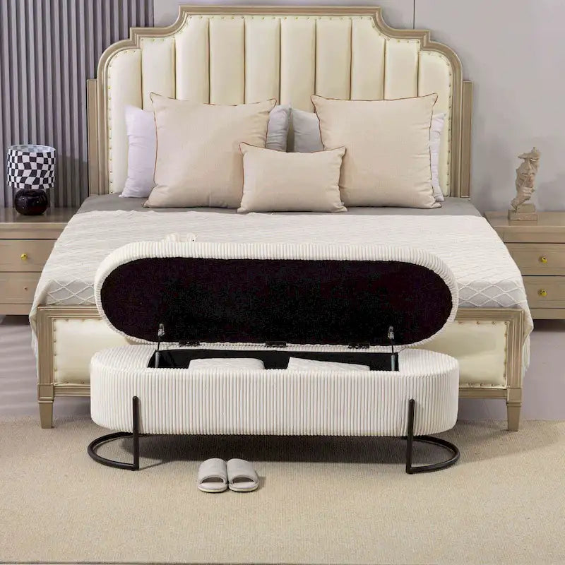 Woven storage Bench with safety hinges, End Bench for Living Room & Bedroom
