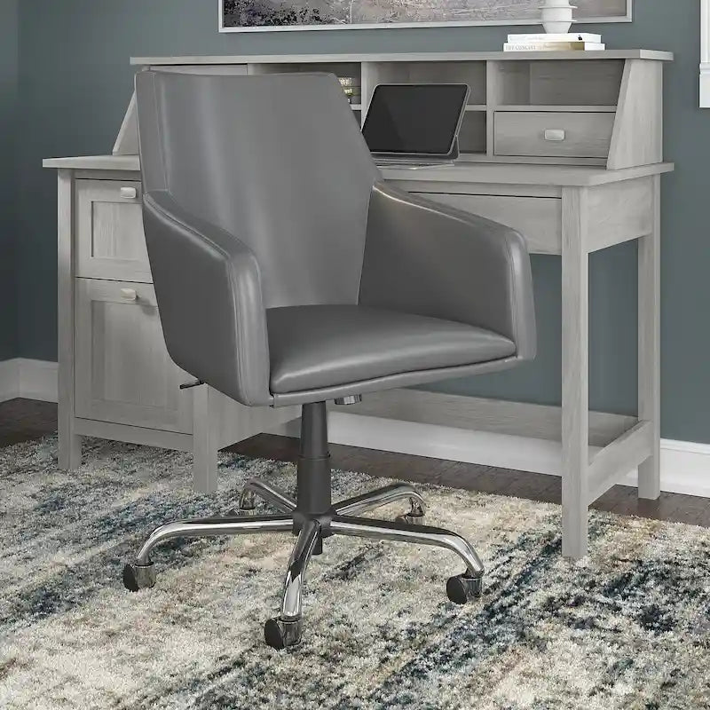 Mid Back Leather Box Chair in White - 24.41L x 24.80W x 34.45H