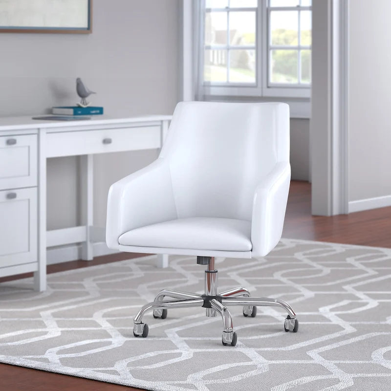 Bush Furniture Broadview Mid Back Leather Box Chair in White - 24.41L x 24.80W x 34.45H