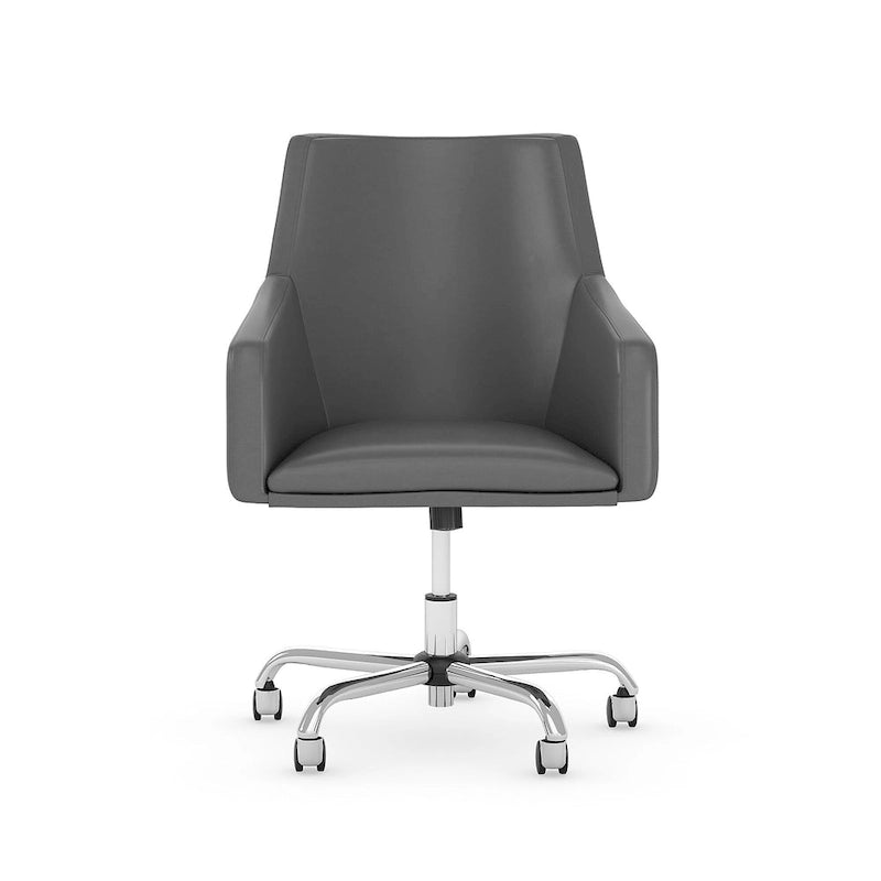 Mid Back Leather Box Chair in White - 24.41L x 24.80W x 34.45H